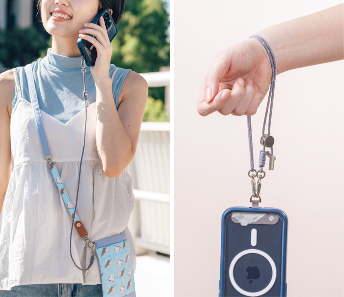 手機連結繩接電話、當手繩使用示意