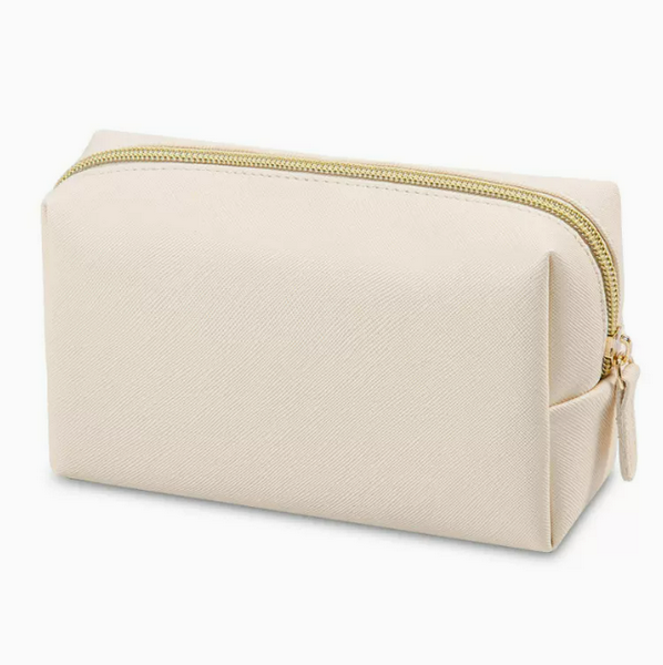 Hot push travel portable octagonal cosmetic bag (beige medium size 18cm*6.2cm*9.8cm)