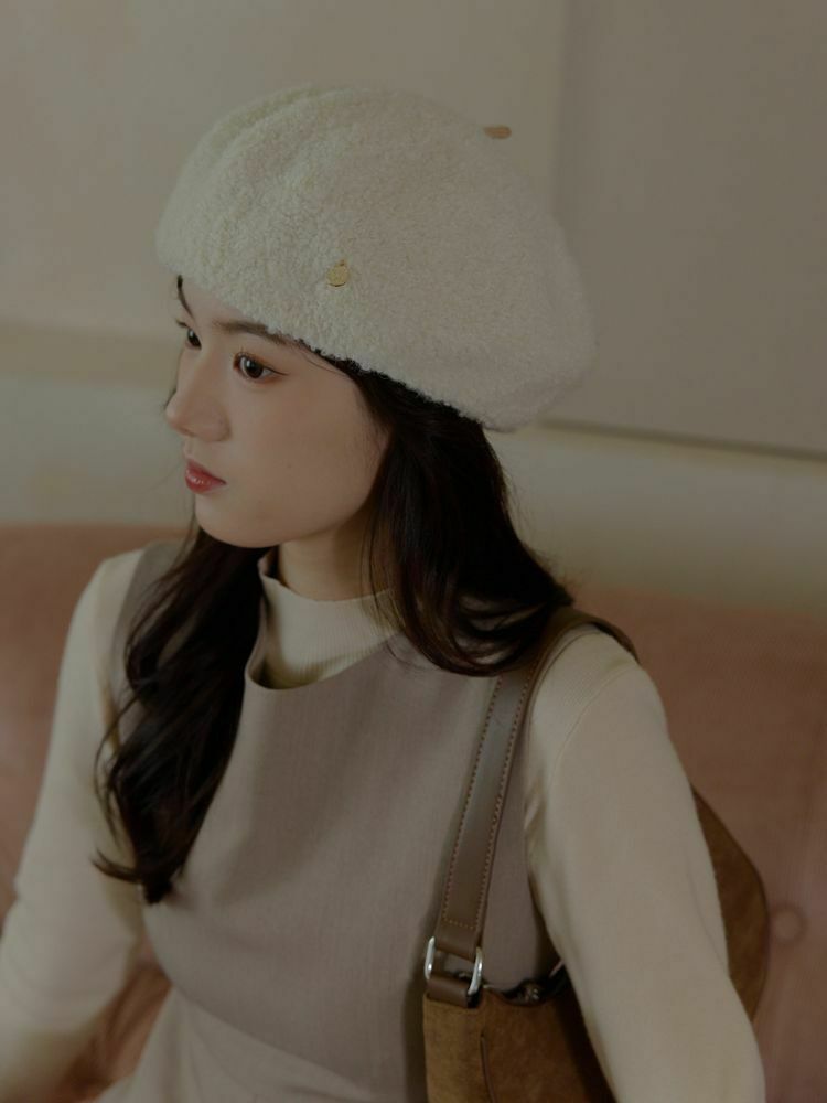 小金釦QQ羊毛貝蕾帽