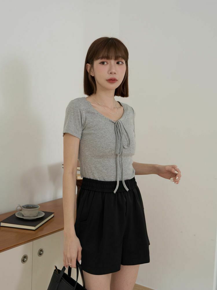 小女人感手綁帶短袖上衣