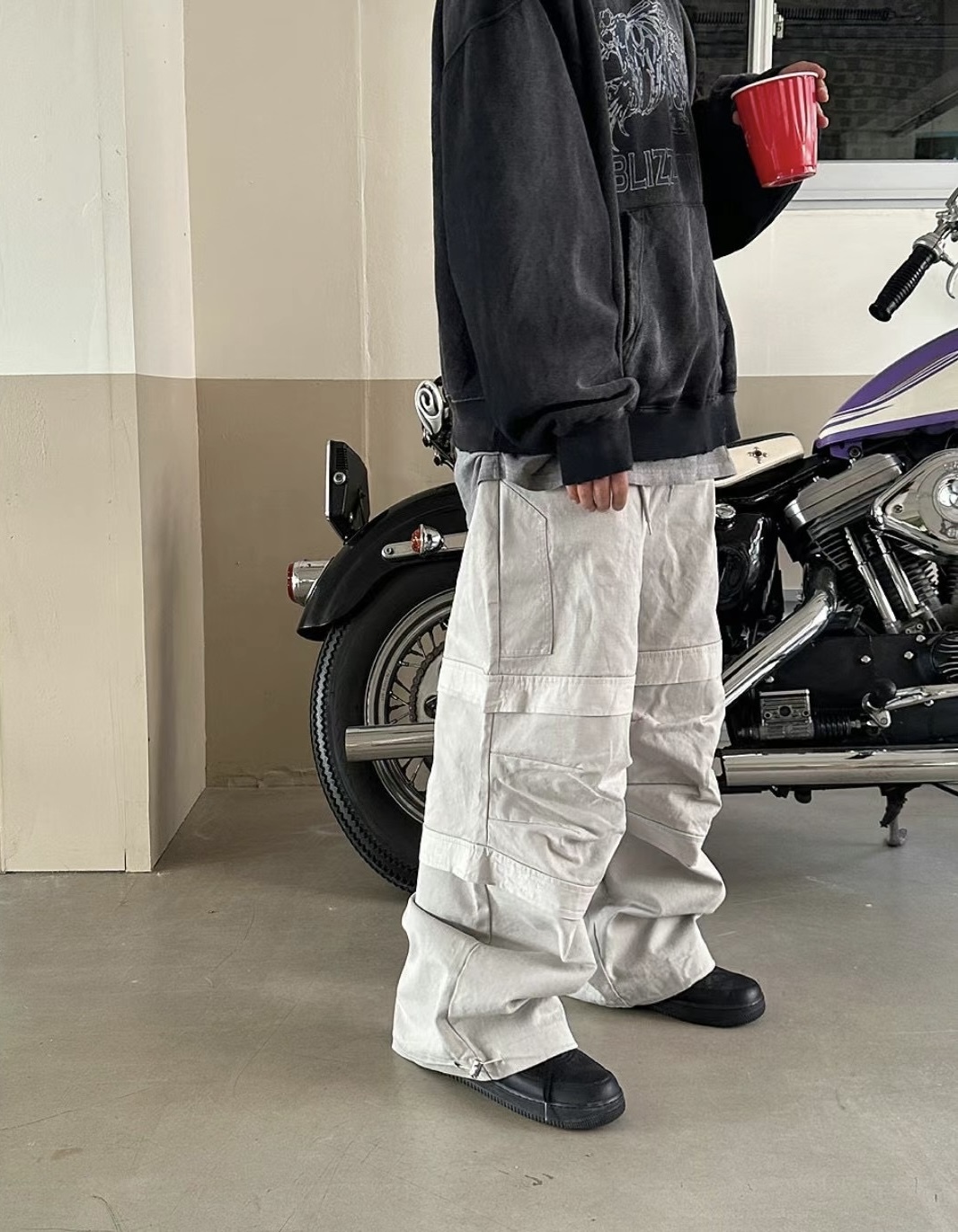 【HERETICS STUDIO 】韓國 고품질 素面 奏摺 堆積感 寬大阪型 落地 寬鬆 下身 長褲