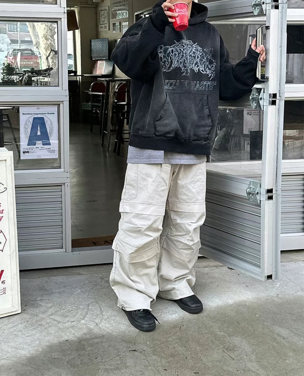 【HERETICS STUDIO 】韓國 고품질 素面 奏摺 堆積感 寬大阪型 落地 寬鬆 下身 長褲