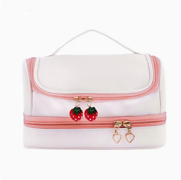Hot push large-capacity double-layer makeup bag (pink, length 21cm, height 11cm)