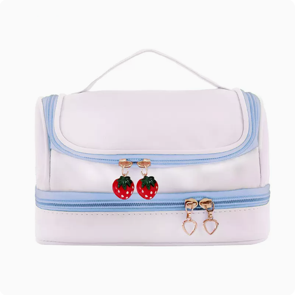 Hot push large-capacity double-layer makeup bag (blue, size length 21cm, height 11cm)