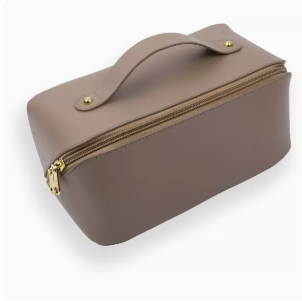 Hot push large-capacity light luxury hand-held toiletry bag (cappuccino size: 11cm*11cm*23.5cm)