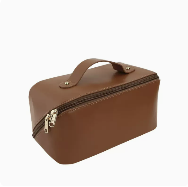 Hot push large-capacity light luxury hand-held toiletry bag (Mocha brown size: 11cm*11cm*23.5cm)