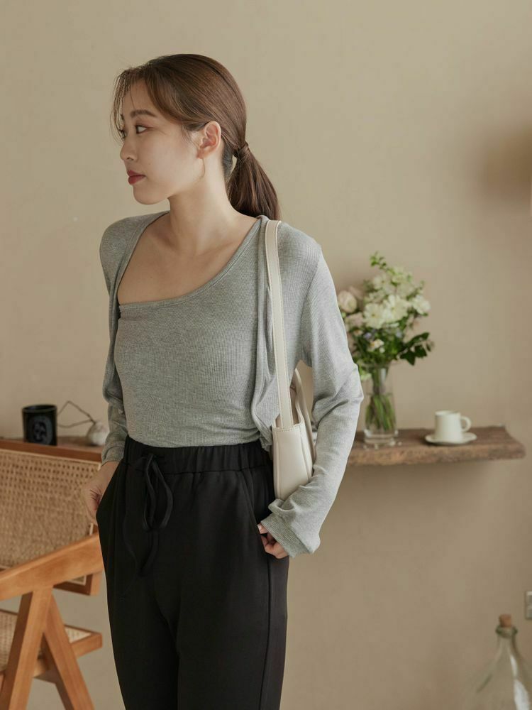 設計款 單肩直坑紋背心套裝