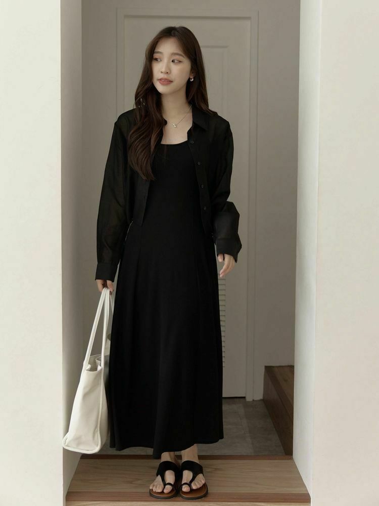 後綁帶透膚短版襯衫