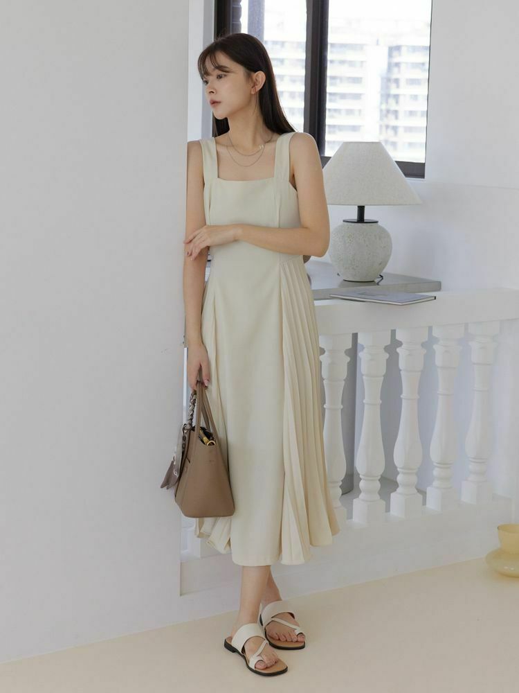 氣質側百摺綁帶長洋