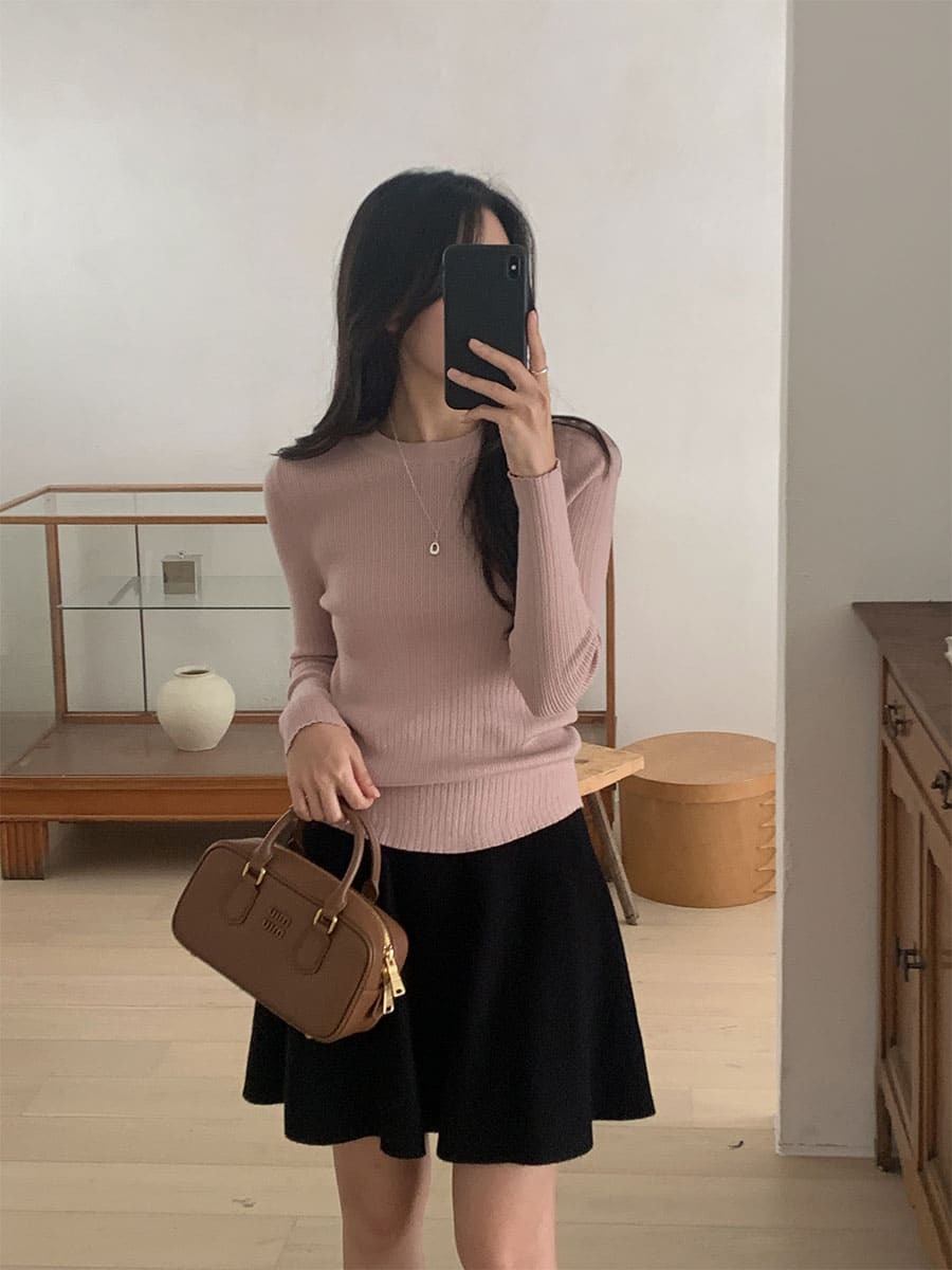 韓國Cherrykoko授權 喀什米爾羊毛素色圓領壓紋針織衫【MADE, CRKO】系列