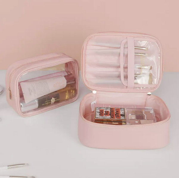 Hot push two-in-one transparent travel waterproof toiletry bag (oil painting powder size 8cm*24cm*18cm)
