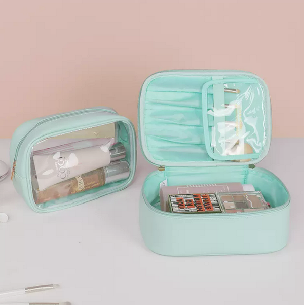 Hot push 2-in-1 transparent travel waterproof toiletry bag (matcha green size 8cm*24cm*18cm)