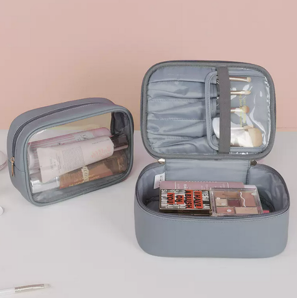 Hot push two-in-one transparent travel waterproof toiletry bag (haze blue size 8cm*24cm*18cm)