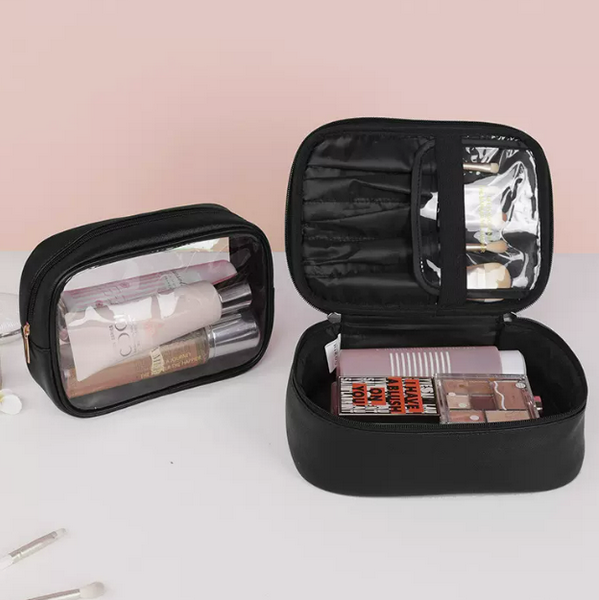 Hot push two-in-one transparent travel waterproof toiletry bag (ink bamboo black size 8cm*24cm*18cm)