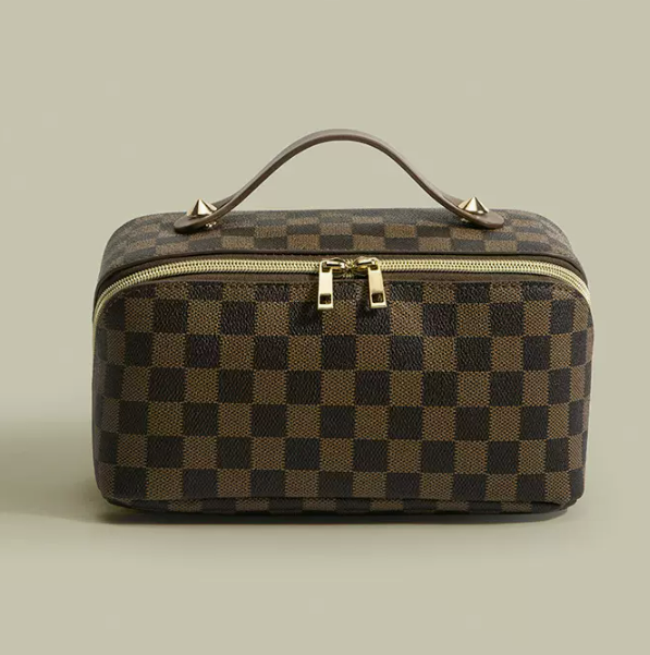 Hot push retro style pattern large capacity makeup bag (brown size 12cm*25cm*12cm)