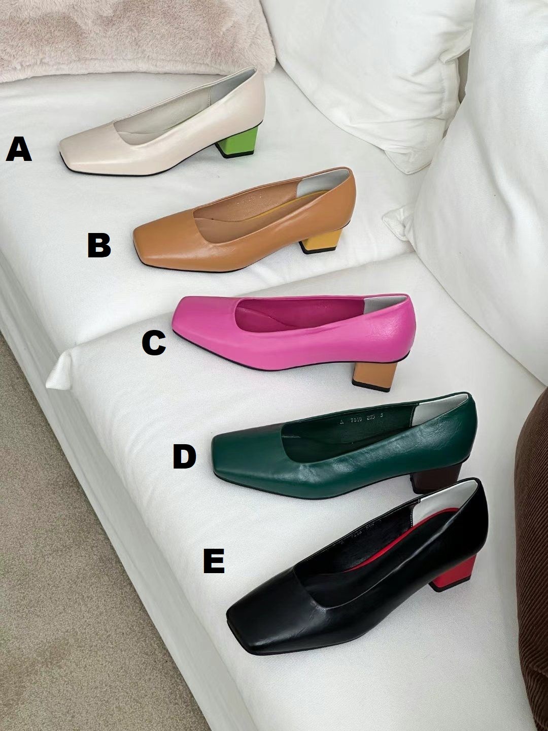 SH#14446🤎併色小方跟單鞋