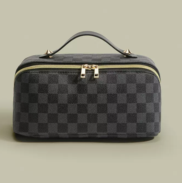 Hot push retro style pattern large capacity makeup bag (black size: 12cm*25cm*12cm)