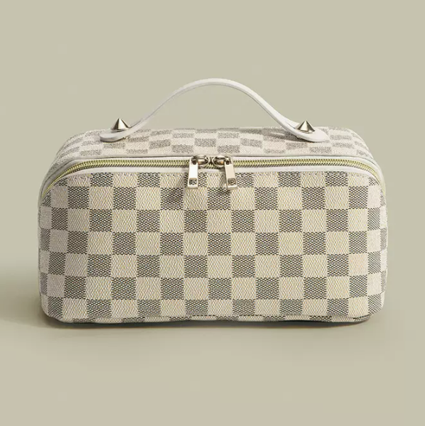 Hot push retro style pattern large capacity makeup bag (off-white size 12cm*25cm*12cm)