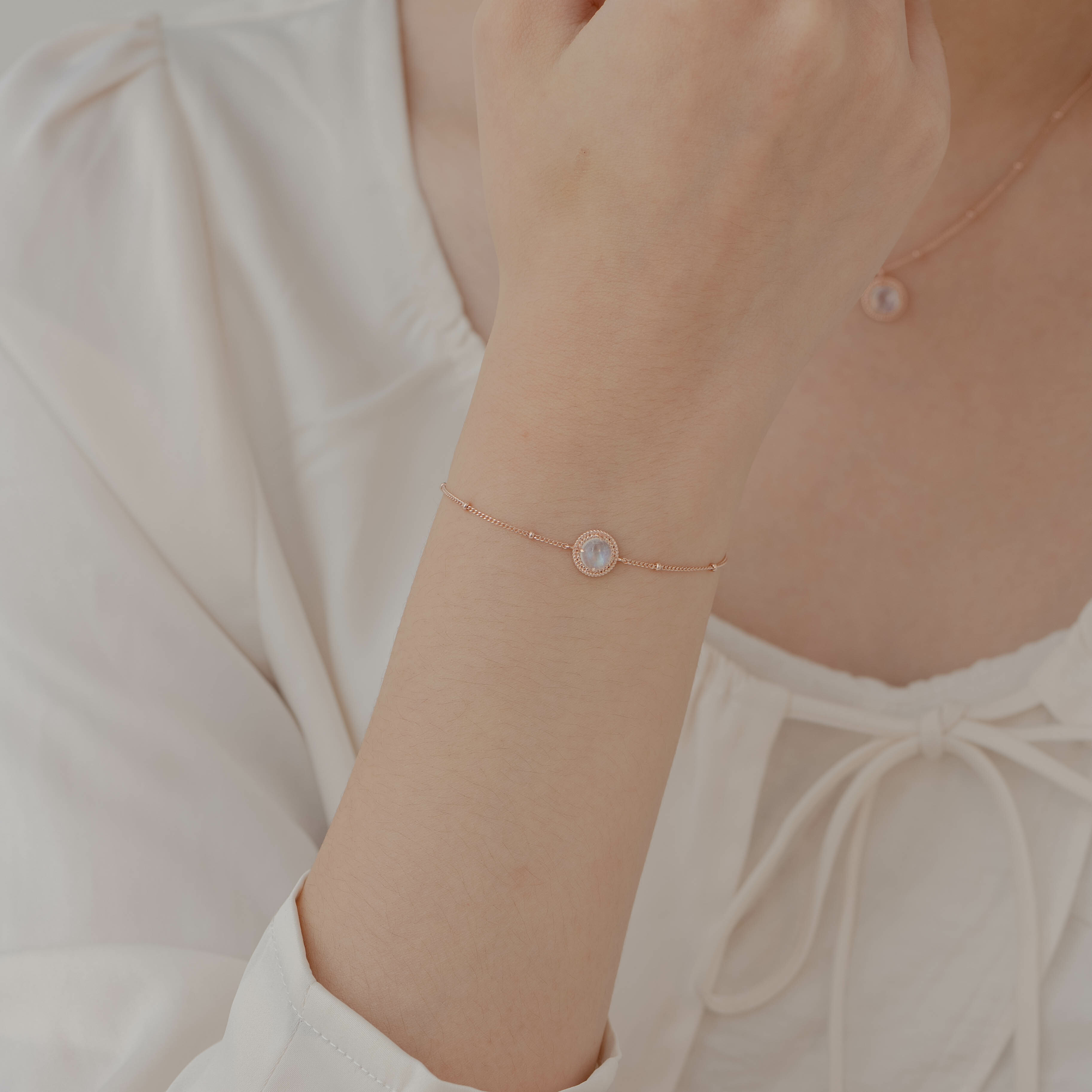 雙層麻花滾邊月光石細珠手鍊