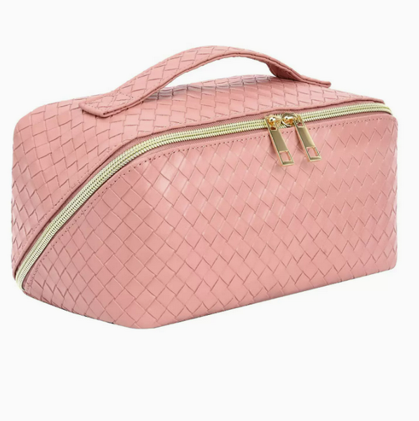 Hot push large-capacity leather waterproof travel cosmetic bag (pink size: 12.9cm*11.9cm*24.8cm)