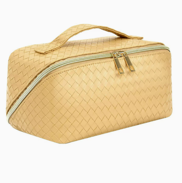 Hot push large capacity leather waterproof travel cosmetic bag (yellow size 12.9cm*11.9cm*24.8cm)