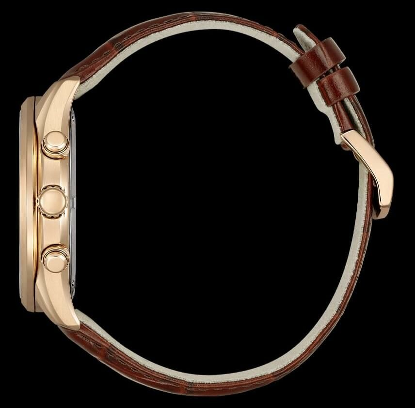 星辰 Citizen Eco-Drive AT2573-07X 黑色三眼計時錶盤玫瑰金色不鏽鋼皮革錶帶男士光動能手錶 42mm Eco-Drive Gents Watch Brown Dial