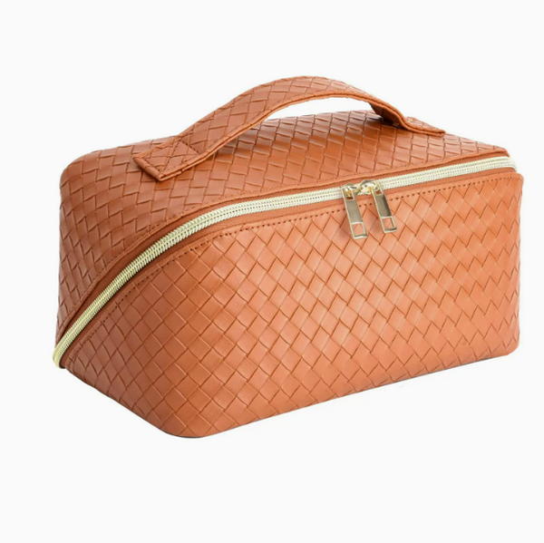 Hot push large capacity leather waterproof travel cosmetic bag (orange size 12.9cm*11.9cm*24.8cm)