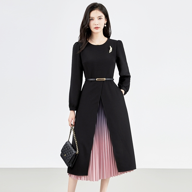 漸層百褶拼接洋裝 黑色