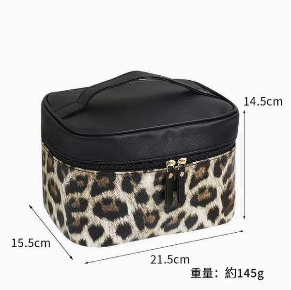 Hot push waterproof travel black and white check toiletry bag (gold leopard print size 21.5cm*15.5cm*14.5cm)