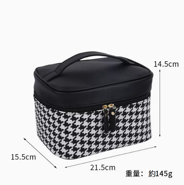 Hot push waterproof travel black and white check toiletry bag (black houndstooth size 21.5cm*15.5cm*14.5cm)