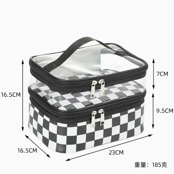 Hot push waterproof travel black and white check toiletry bag (double leather print [black and white checkerboard] size 23cm*16.5cm*16.5cm)