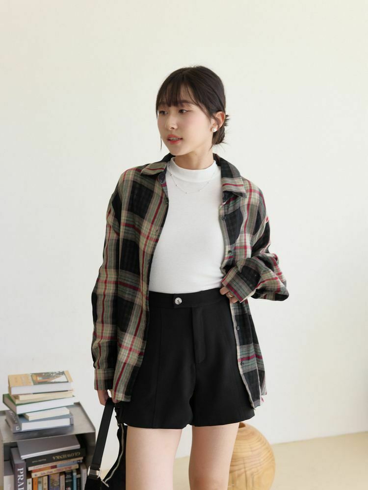 復古百搭格紋長版襯衫