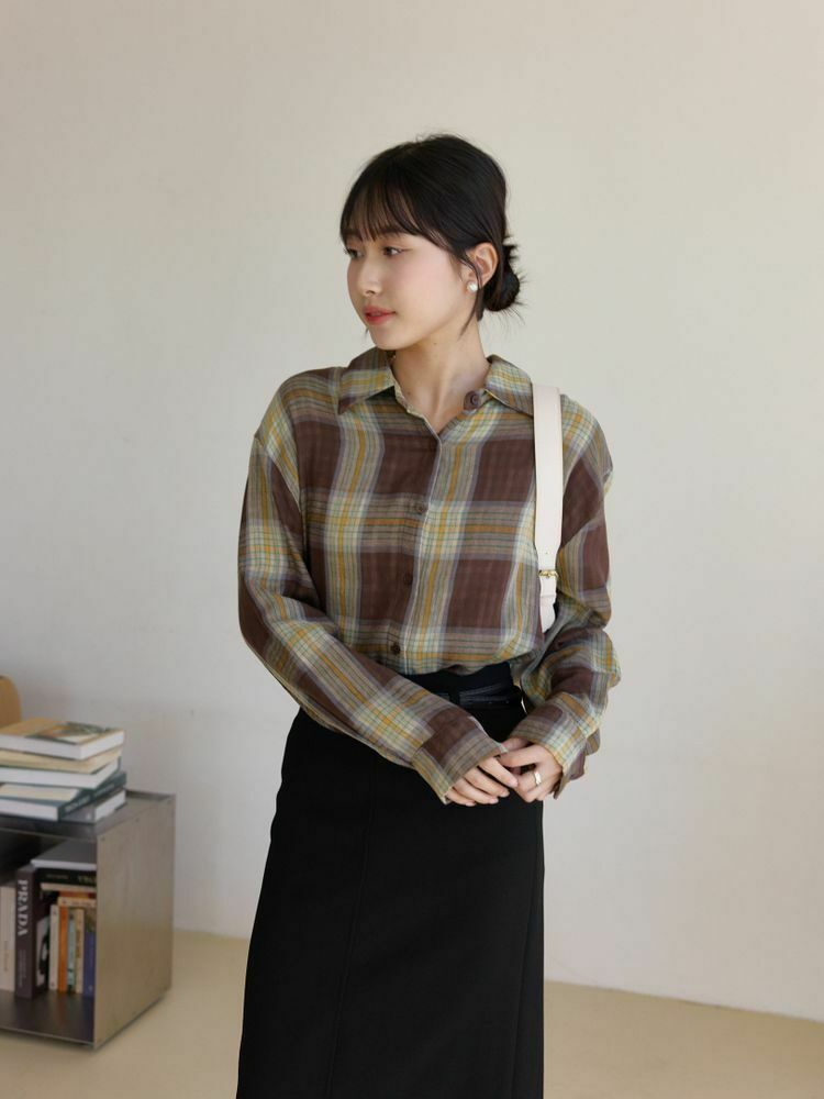 復古百搭格紋長版襯衫