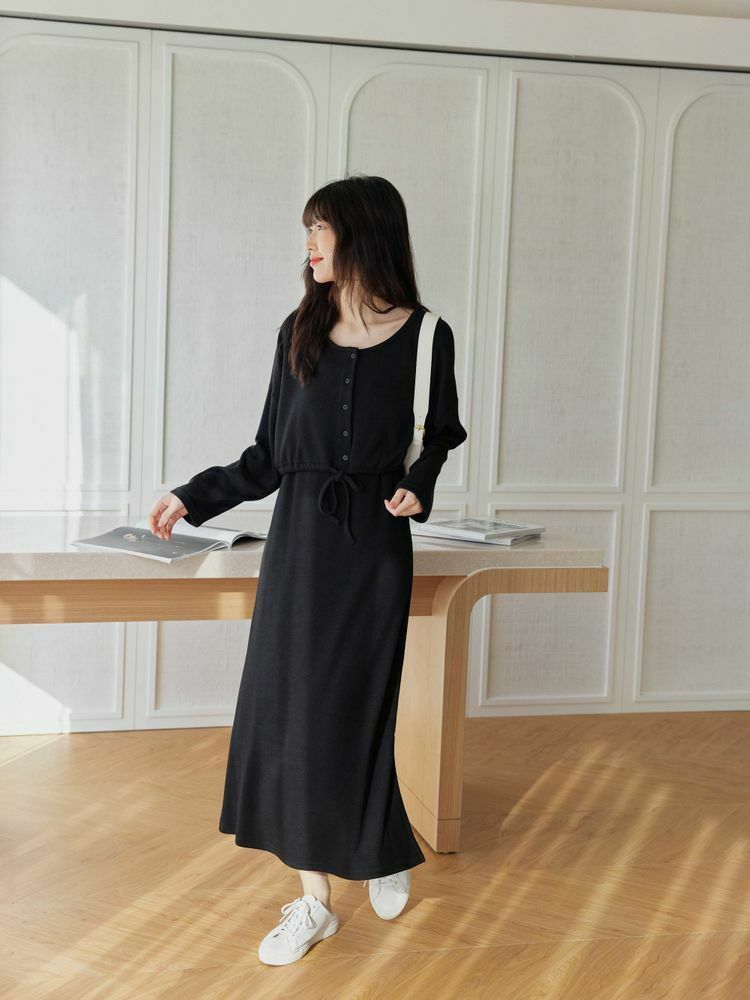 圓領綁帶側開叉長洋套裝