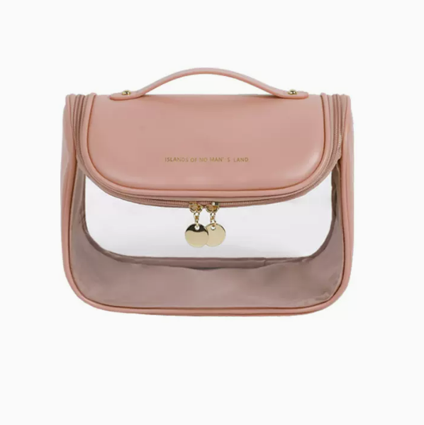 Hot push large-capacity transparent portable waterproof toiletry bag (cherry blossom pink size 24cm*12.5cm*17cm)