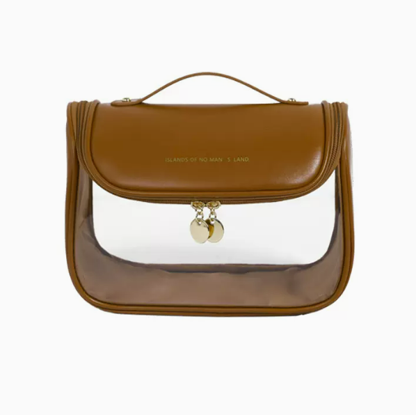 Hot push large-capacity transparent portable waterproof toiletry bag (caramel brown size: 24cm*12.5cm*17cm)