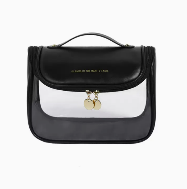 Hot push large-capacity transparent portable waterproof toiletry bag (mystery black size: 24cm*12.5cm*17cm)