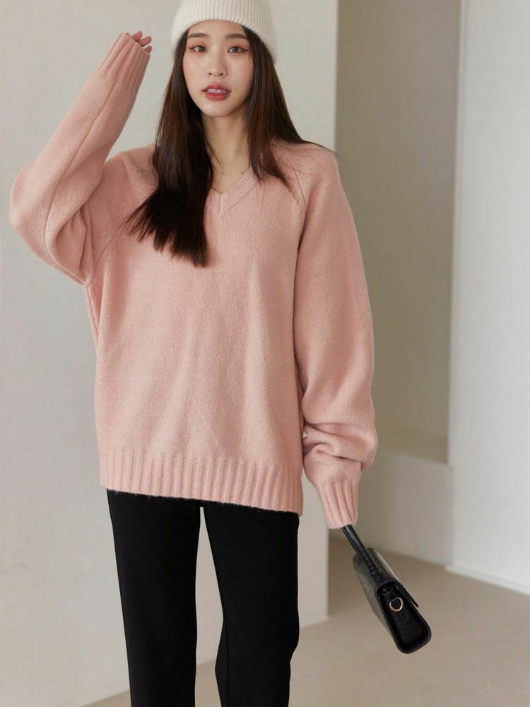 V領坑紋邊針織毛衣