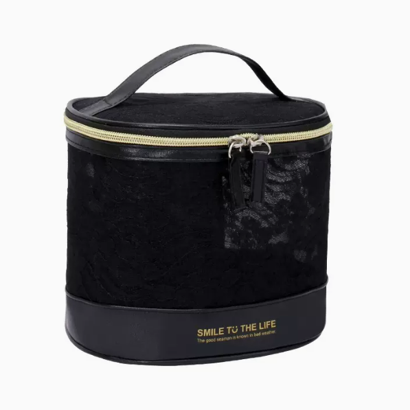 Popular travel cylinder cosmetic bag (black size: 18cm*15cm*16cm)