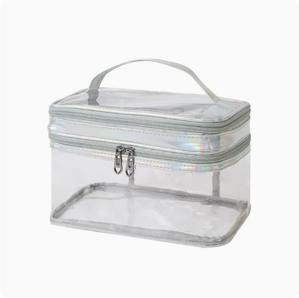 Popular double-layer large-capacity portable women's waterproof cosmetic pouch (colorful silver size: 24cm*15cm*15cm)
