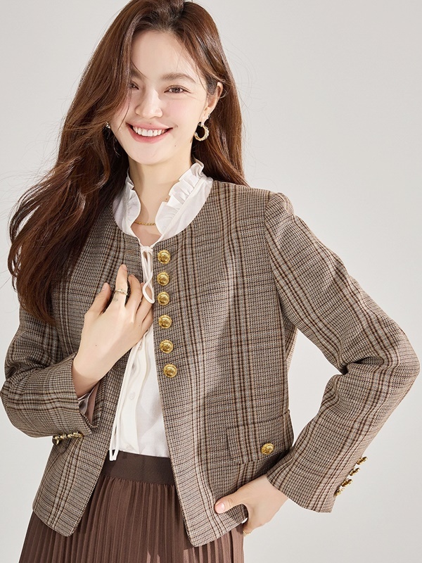 金釦復古格紋羊毛外套 格紋
