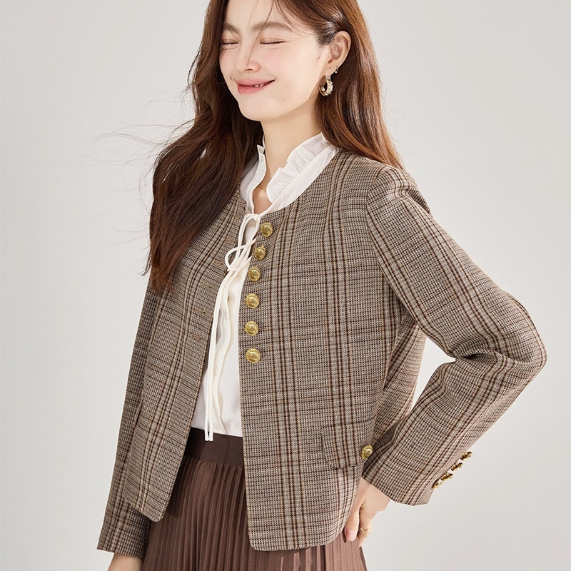 金釦復古格紋羊毛外套 格紋