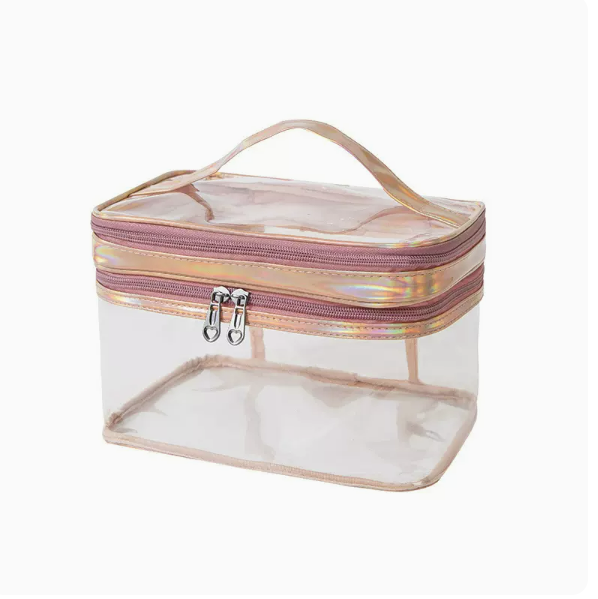 Popular double-layer large-capacity portable women's waterproof makeup bag (color powder size: 24cm*15cm*15cm)