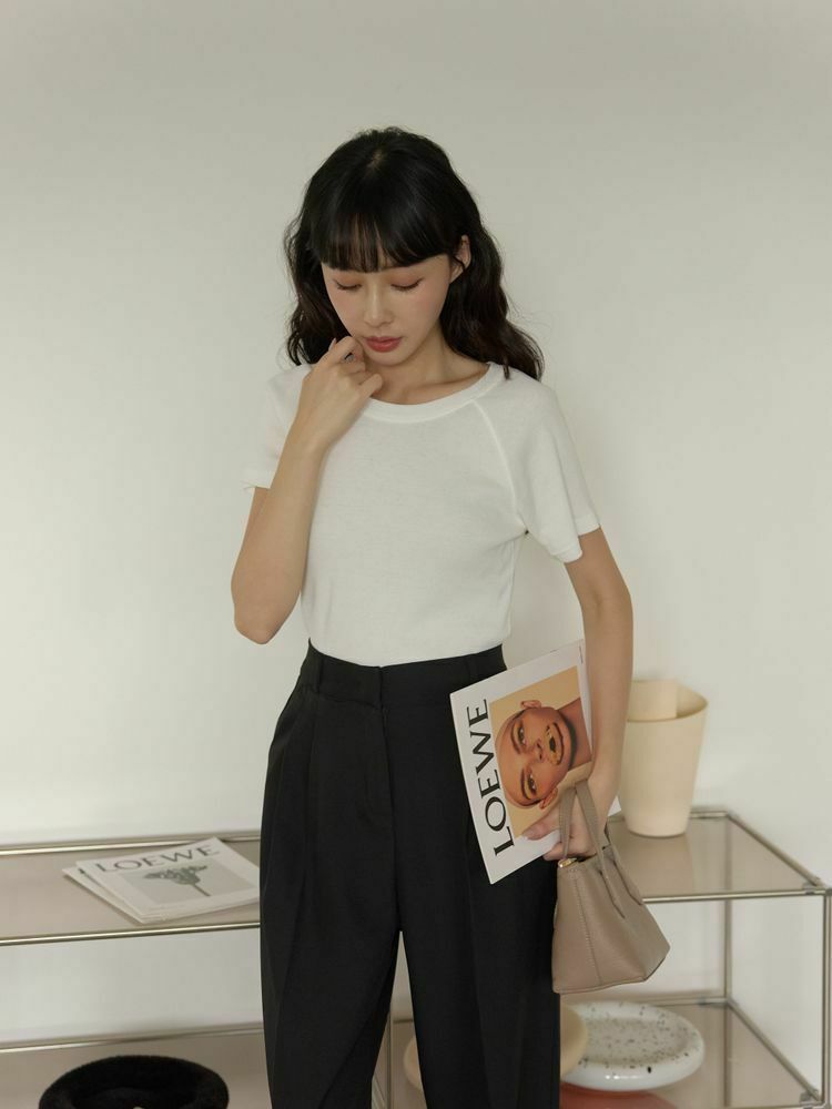 質感連肩袖坑紋短T