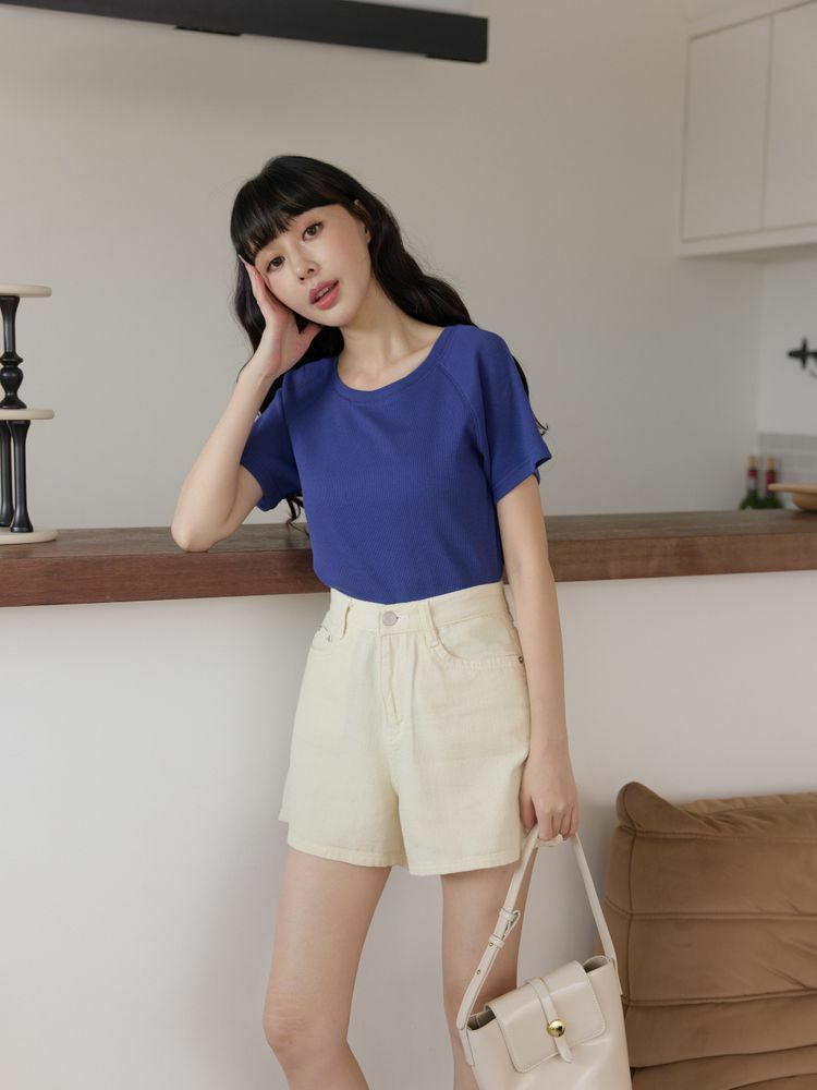 質感連肩袖坑紋短T