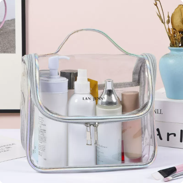 Popular Simple Waterproof Travel Cosmetic Bag (Silver, Size: Length 23cm, Width 12cm, Height 19cm)