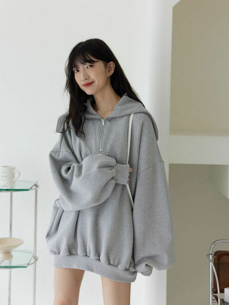 翻領拉鏈落肩刷毛小洋裝