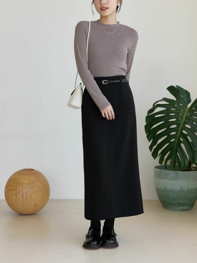 質感高腰顯瘦A字長裙(附皮帶)