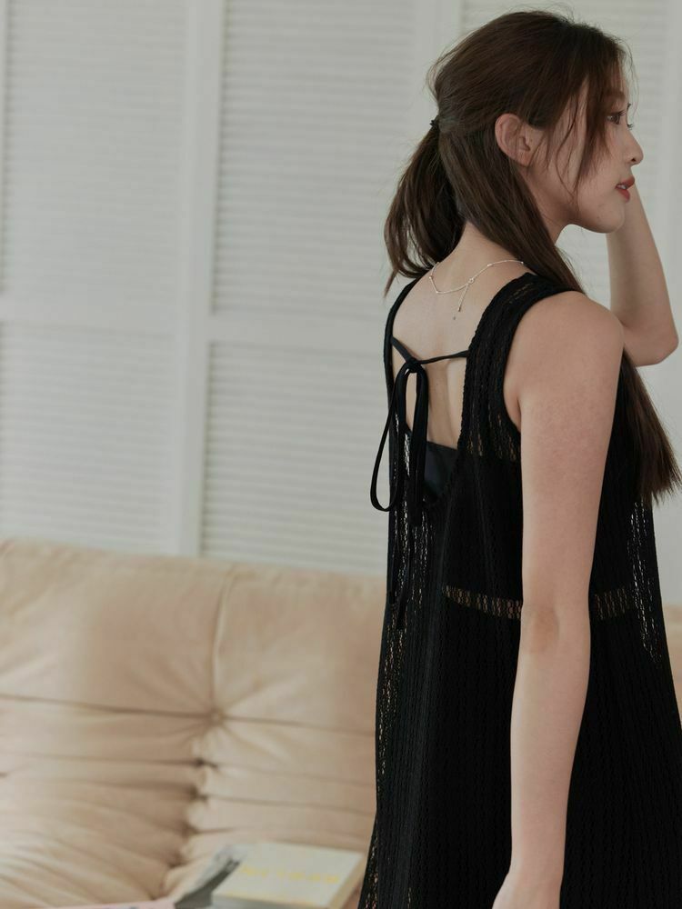 夏日透膚後U綁帶罩衫