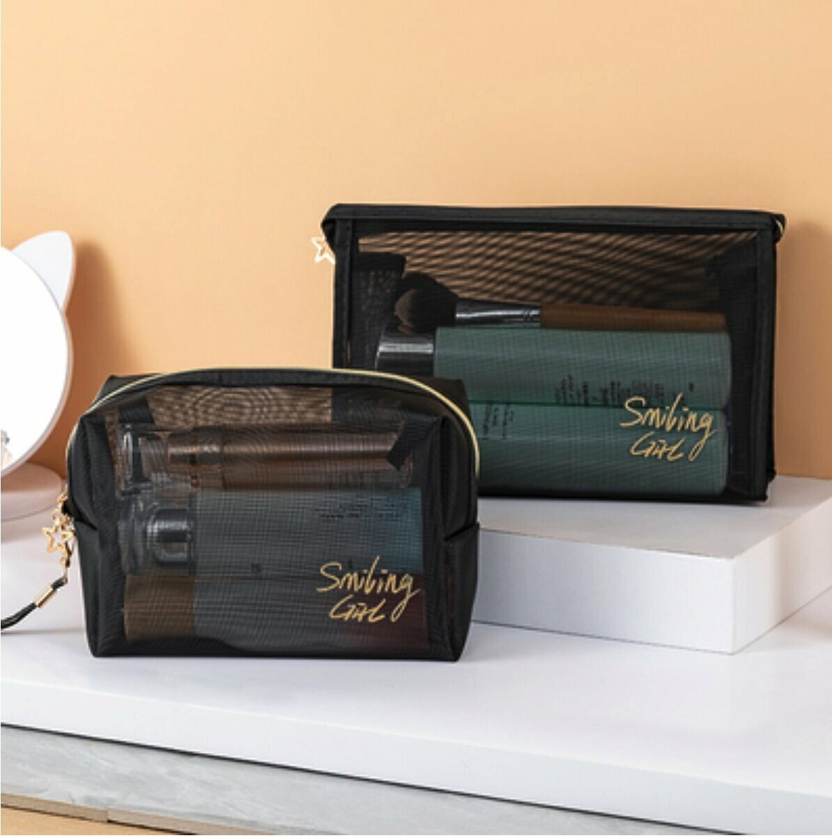 Popular transparent mesh travel storage toiletry bag (octagonal bag + triangle model)